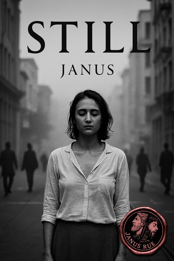 The book cover for Still by Janus Rue, a literary erotica novella about ritual exposure, orgasm control, and female surrender without rescue.